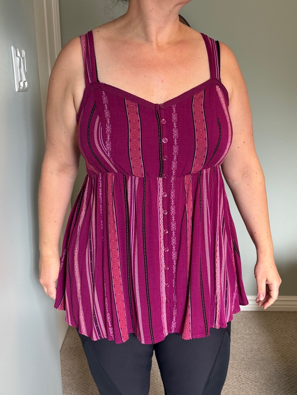 Torrid size 1 Burgundy and Pink Striped Top